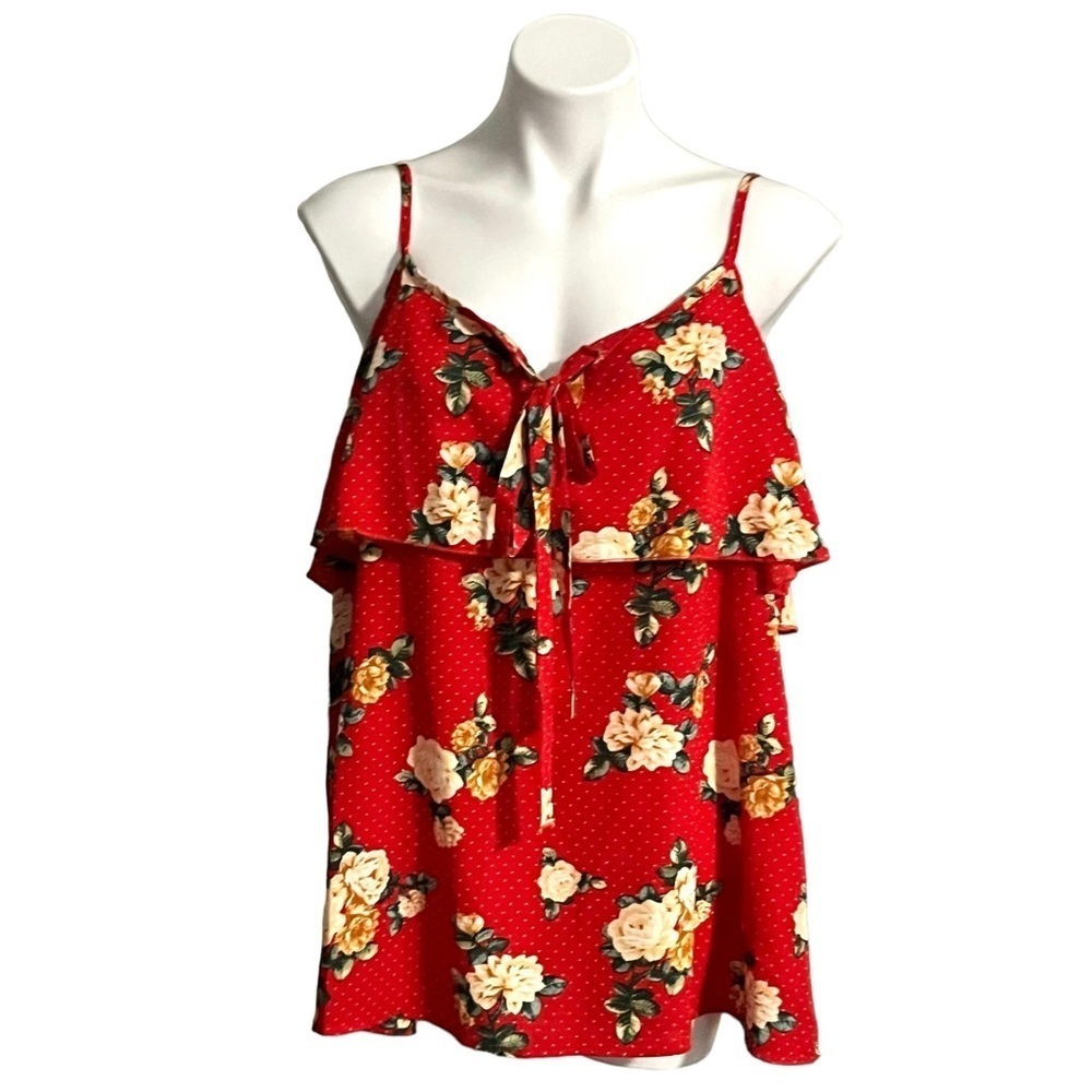 Wishful Floral Polka Dot Ruffle Tank Top Size 3X New
